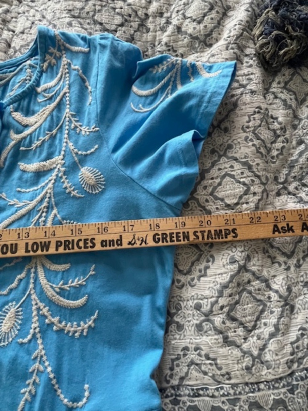 Johnny Was Blue Cotton Knit Embroidered Tiered Midi Dress SzM Boho Resort Beach - Picture 8 of 10